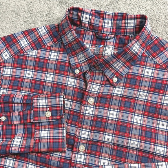 Vineyard Vines Other - Vineyard Vines On-The-Go Performance Plaid Shirt Mens Medium Red White Blue brrr